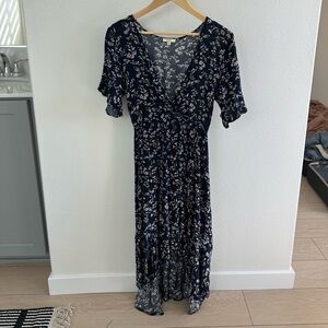 Kori Blue Flutter Sleeve Midi Dress